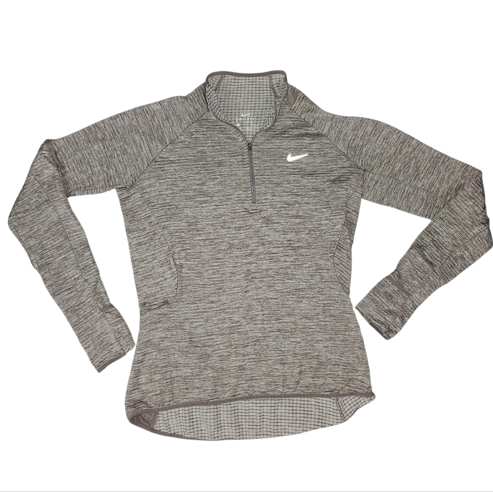 Nike Heathered Gray Quarter-Zip Top Long Sleeve Thumbholes Dri-Fit Womens Small